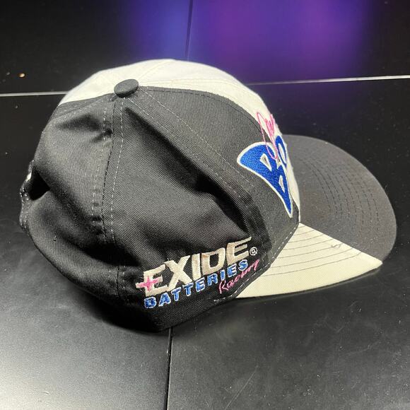 Vintage Geoff Bodine #7 Exide Batteries Racing Hat NASCAR Black White New - Picture 3 of 6